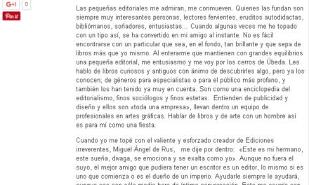 Francisco Nieva sobre Miguel Ángel de Rus, en La Razón